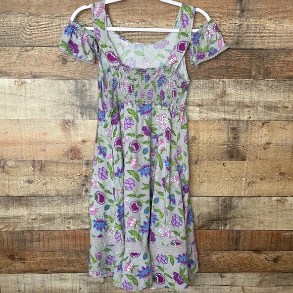Matilda Jane 435 Ever and Ever Gray Floral Smocked Cold Shoulder Dress Size 14 - Picture 6 of 12
